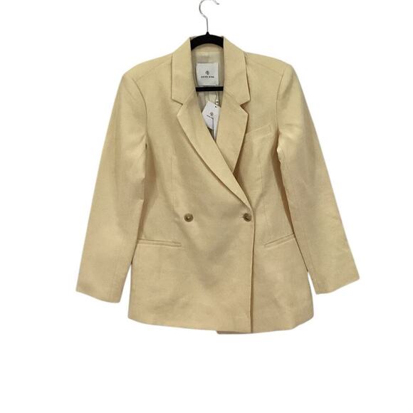 Anine Bing Kaia Linen Blazer In Light Yellow Double Breasted Jacket Size Small - Picture 6 of 13